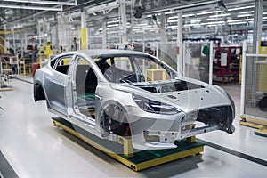 factory technology machine industrial assembly automobile car industry transportation automotive. Generative AI.