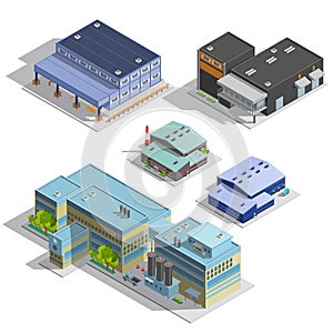 Factory Warehouse Isometric Images Set