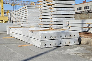 Factory warehouse with reinforced concrete hollow core slabs for the construction of houses and industrial premises.