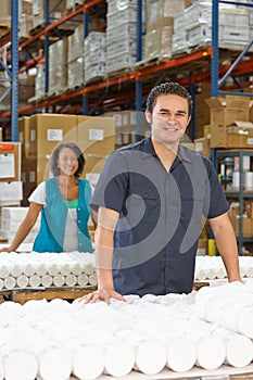 Factory Worker Checking Goods On Production Line