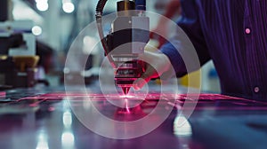 factory worker using a laser cutter to create precise shapes