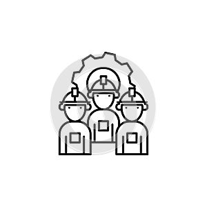 factory, workers, gear icon. Element of production icon for mobile concept and web apps. Thin line factory, workers, gear icon can