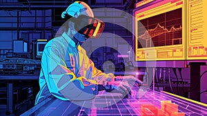 A factory workers hands manipulating a 3D model projected by an AR headset highlighting the advanced visualization