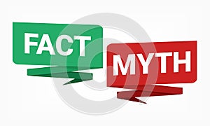 Facts myths sign. True or false facts bubble. Concept of thorough fact-checking or easy compare evidence.