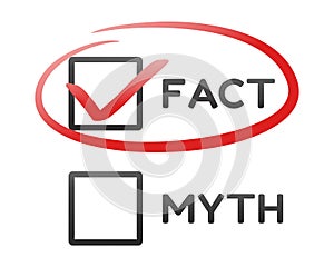 Facts myths sign. True or false facts. Concept of thorough fact-checking or easy compare evidence.