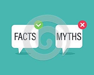 Facts Myths speech bubble concept design.