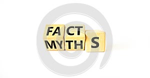 Facts or myths symbol. Concept word Myths and Facts. Beautiful white table white background. Business and facts or myths fact myth