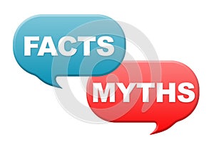 Facts and myths words on green and red dialog box