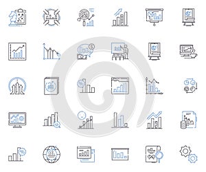 Facts statistics line icons collection. Metrics, Analytics, Figures, Data, Infographics, Percentages, Averages vector