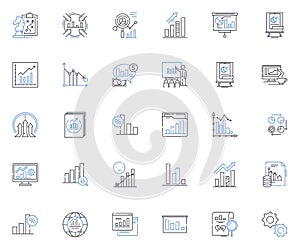Facts statistics line icons collection. Metrics, Analytics, Figures, Data, Infographics, Percentages, Averages vector photo