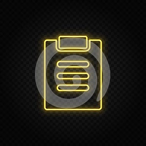 facture, test yellow neon icon .Transparent background. Yellow neon vector icon