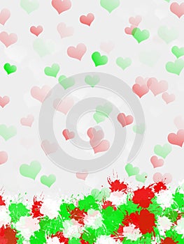 Faded Christmas hearts with splash