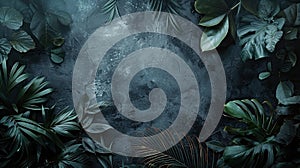 Faded Jungle: A Dark Botanical Background with Tropical Leaves