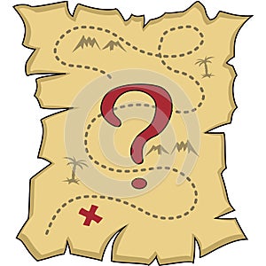 Faded old map with a question mark, isolated