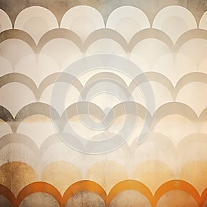 Faded retro wallpaper with demi-circle pattern. Old texture with wavy geometric ornament on the wall. Generative AI