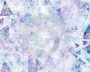 Faded Textured Grid Paper Illustration with Purple Triangles