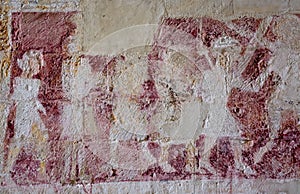 St Michaels Church, Amberley, Sussex. Interior detail of 14th century wall paintings.