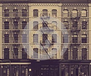 Faded wall of windows on New York City buildings