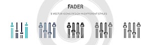 Fader icon in filled, thin line, outline and stroke style. Vector illustration of two colored and black fader vector icons designs