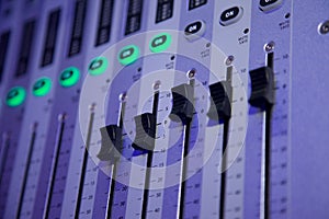 Close-up of an Audio Mixing Desk Console