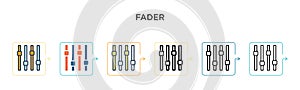 Fader vector icon in 6 different modern styles. Black, two colored fader icons designed in filled, outline, line and stroke style