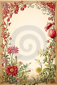 Fading Fairy Tales: A Whimsical Floral Border Template with Blan