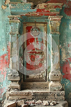 Fading murals on an ancient temple wall