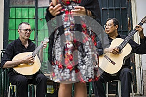 Fado band performing traditional portuguese music in Alfama, Lisbon, Portugal