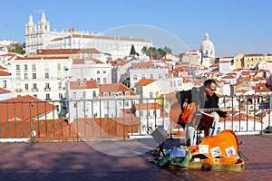 Fado singer musician panorama Alfama, Lisbon