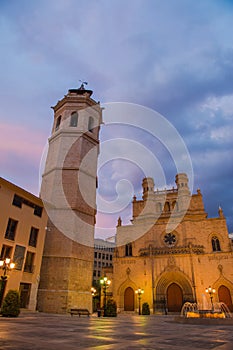 Fadri Tower and Cathedral of Castellon evening view