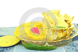 Fafda jalebi traditional gujrati indian snack food dish in white background