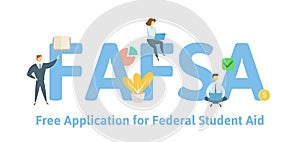 FAFSA, Free Application for Federal Student Aid. Concept with keywords, letters and icons. Flat vector illustration