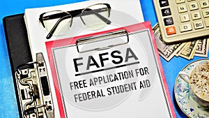 FAFSA. Free application for federal student aid. photo