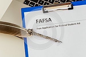 Fafsa statement empty document on the table.