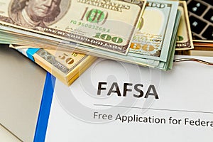 Fafsa. Student aid application form on the tablet. photo