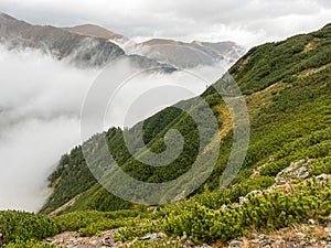 Fagaras Mountain in a cloudy day around Valea Rea path