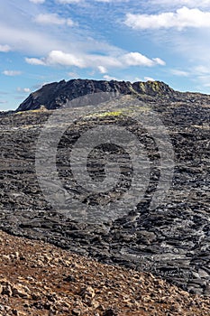 Fagradalsfjall volcano lava field landscape with frozen basaltic lava, Iceland