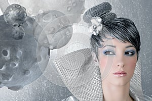 Fahion makeup hairstyle woman futuristic silver
