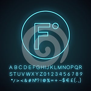 Fahrenheit degrees temperature neon light icon