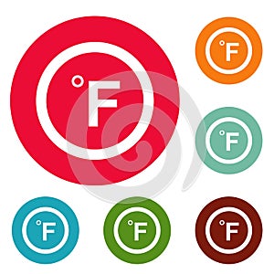 Fahrenheit icons circle set vector