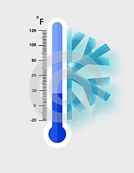 Fahrenheit meteorology thermometers measuring. cold, vector illustration. Thermometer equipment showing cold weather