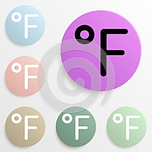 Fahrenheit sign badge color set. Simple glyph, flat vector of web icons for ui and ux, website or mobile application