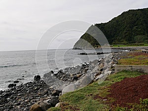 Faial da Terra beach cliffs in Azores