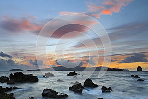 Faial island, Azores, at sunset photo