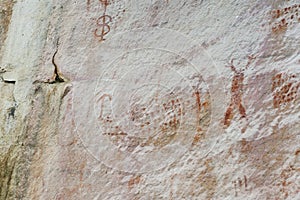 Faical cave paintings in San Ignacio Cajamarca Peru with hunters