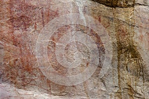 cave paintings in San Ignacio Cajamarca Peru with hunters and warriors used boleadora stones with an antiquity of 5000 to photo