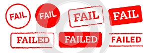 Fail failed text red rubber stamp label sticker decline defeat rejection unaccepted sign