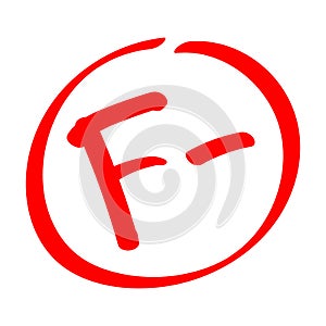 Fail. Grade result F-. Hand drawn vector grade with minus in circle. photo