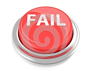 FAIL on red push button. 3d illustration. Isolated background