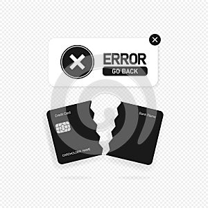 Failed payment banner. Declined transaction, invalid purchase. Error sign. Vector on isolated transparent background. EPS 10